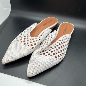 Jeffrey Campbell Leno White Leather Woven Pointed Toe Flats Mules, Sz 10
